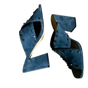 Lord & Taylor 424 Fifth Studded Mules Blue Block Heel Women's Size 9M